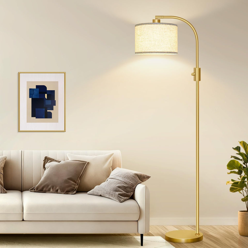 Modern Arc Dimmable Tall Standing Floor Lamp with Linen Shade, 1200 Lumens LED Bulb Included