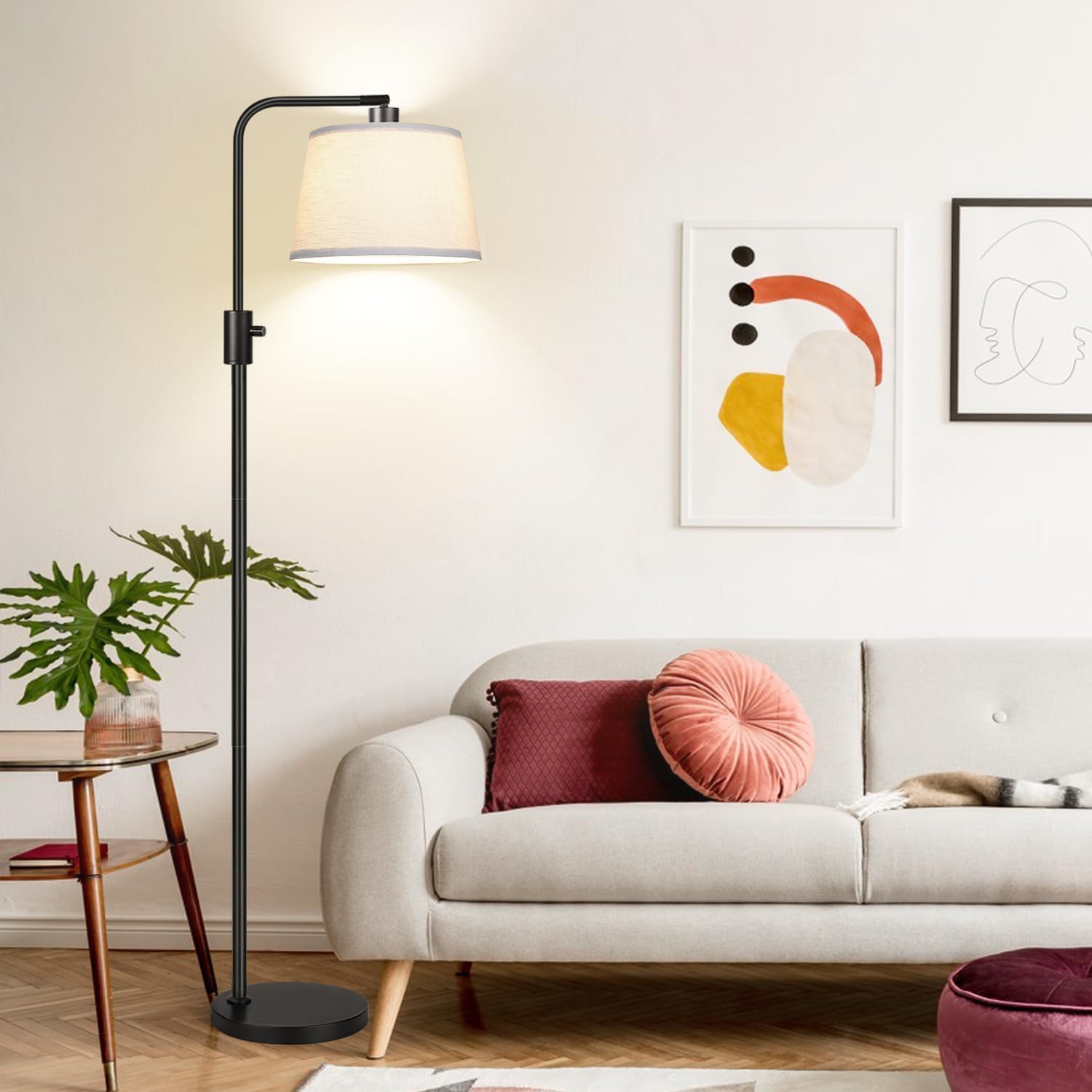 Dimmable Floor Lamp, 1000 Lumens LED Edison Bulb Included, Arc Floor Lamps for Living Room Modern Standing Lamp with Linen Shade, Tall Lamp for Bedroom Office Dining Room