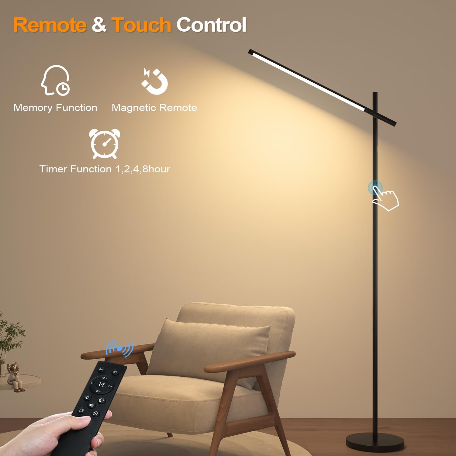 LED Corner Floor Lamp, 360°Rotating Head, Super Bright 1800LM Dimmable Minimalist Floor Lamps with Remote Control,3000K-6000K Modern Corner Light,67" Tall Standing Lamp