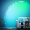RGB Floor Lamp with 3 Color Temperatures, Ultra Bright 1800LM Smart Arc LED Floor Lamp with Remote Control, Music Sync, Scene Modes, Modern Standing Tall Lamp for Bedroom Living Room-Brushed Nickel