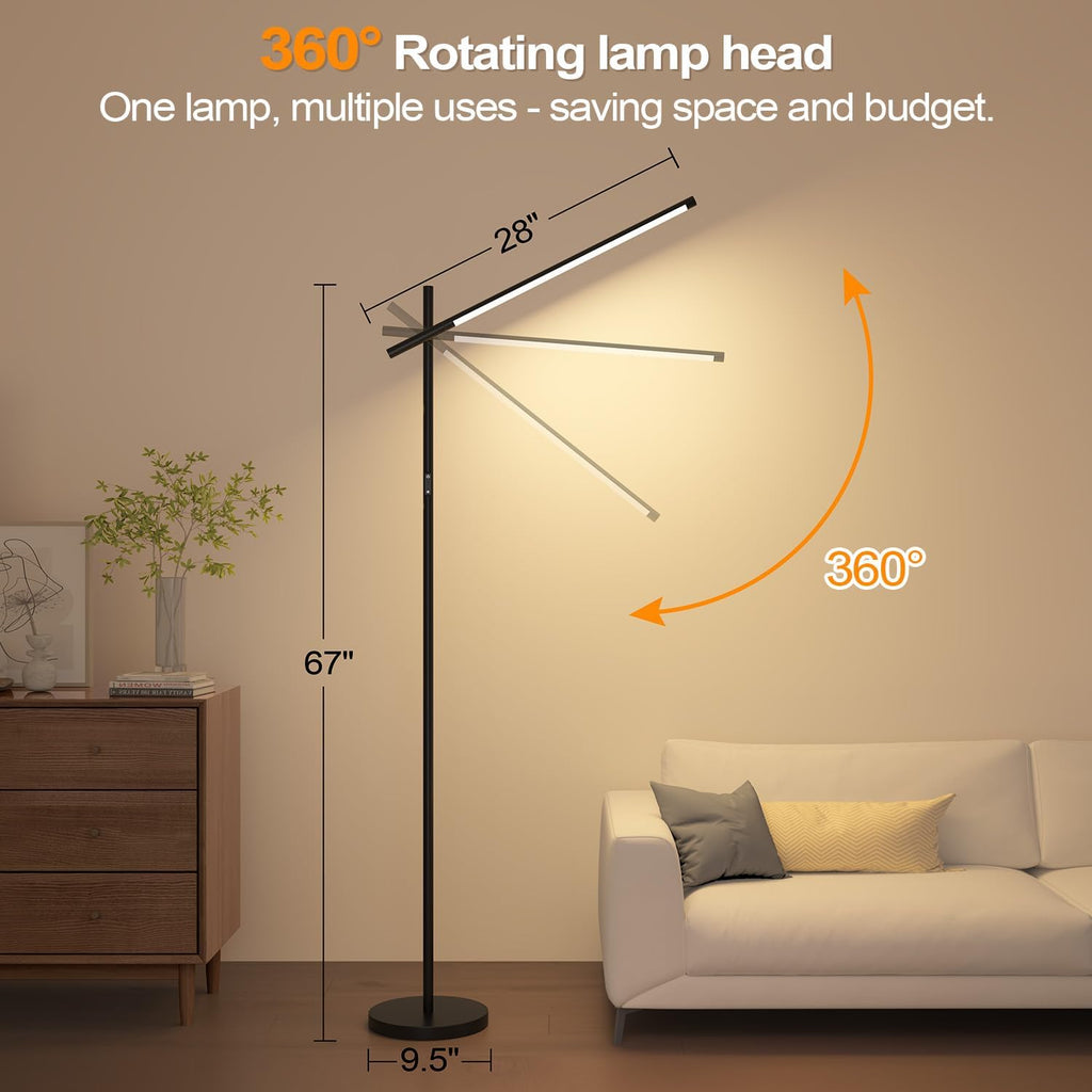 LED Corner Floor Lamp, 360°Rotating Head, Super Bright 1800LM Dimmable Minimalist Floor Lamps with Remote Control,3000K-6000K Modern Corner Light,67" Tall Standing Lamp