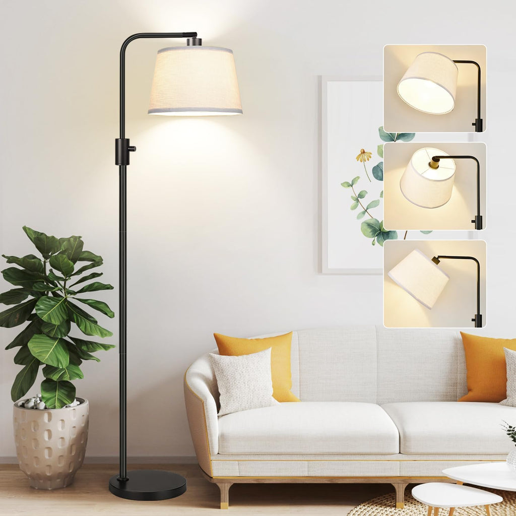 Dimmable Floor Lamp, 1000 Lumens LED Edison Bulb Included, Arc Floor Lamps for Living Room Modern Standing Lamp with Linen Shade, Tall Lamp for Bedroom Office Dining Room