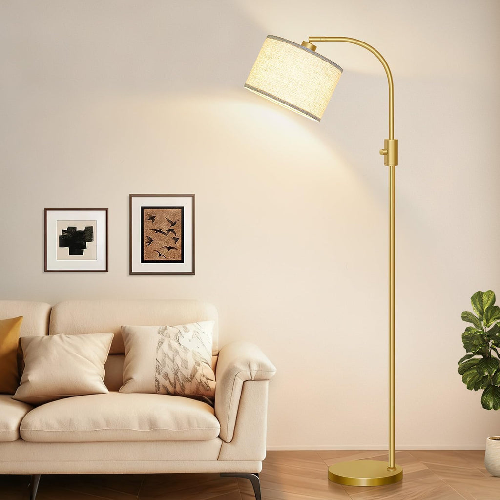 Modern Arc Dimmable Tall Standing Floor Lamp with Linen Shade, 1200 Lumens LED Bulb Included