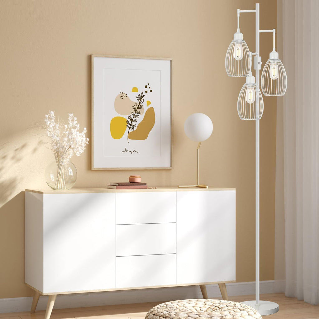 Dimmable Floor Lamp, 3 x 800LM LED Edison Bulbs Included, Farmhouse Industrial Floor Lamp Standing Tree Lamp with Elegant Teardrop Cage Tall Lamps
