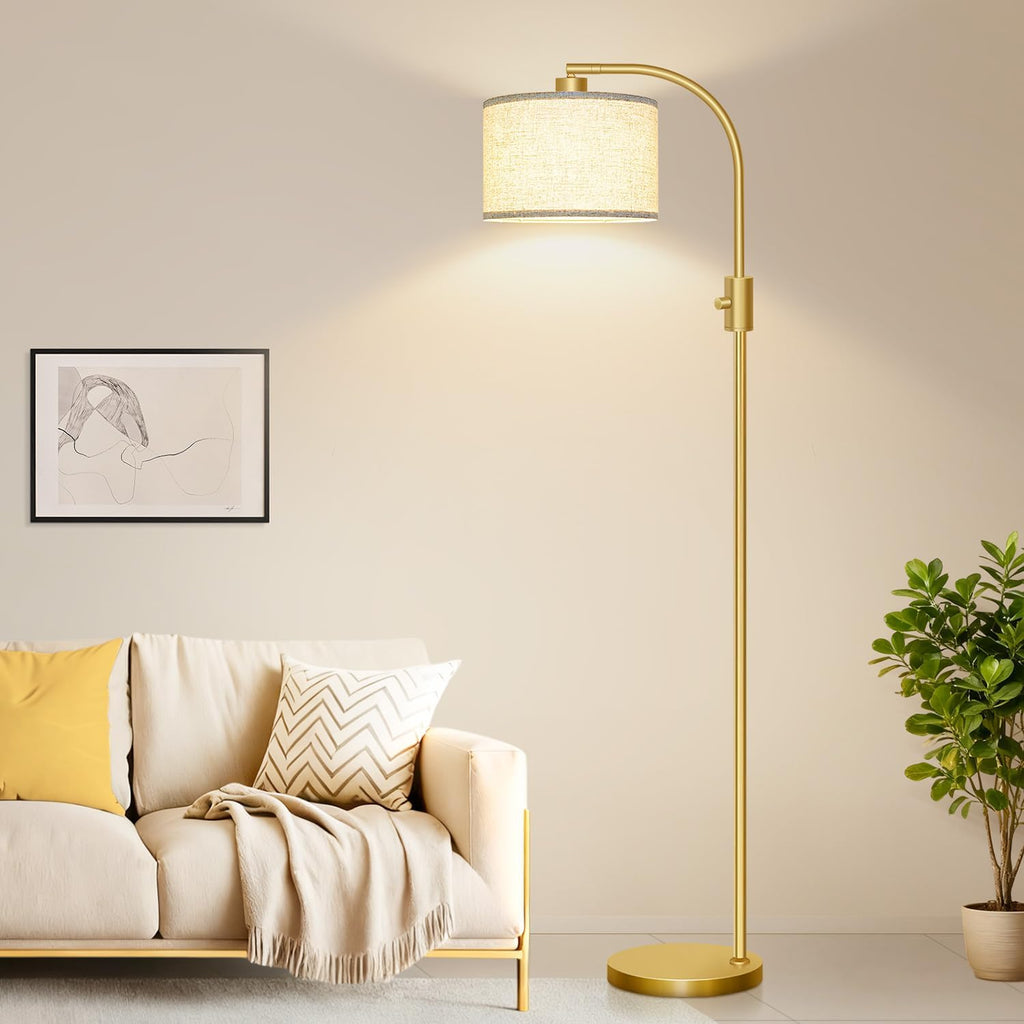 Modern Arc Dimmable Tall Standing Floor Lamp with Linen Shade, 1200 Lumens LED Bulb Included