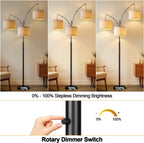 Dimmable 3 Lights Floor Lamp - 3000LM Super Bright Arc Floor Lamps for Living Room, Modern Tall Standing Lamp With Beige Shades, Mid Century Tree Floor Lamp