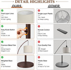 Dimmable Floor Lamp - 3 Lights Gold Arc Floor Lamps for Living Room, 1000LM Modern Tall Standing Lamp with Black Shades&Heavy Base,3 LED Bulbs Included-Matte Brown