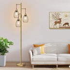 Dimmable Floor Lamp, 3 x 800LM LED Edison Bulbs Included, Farmhouse Industrial Floor Lamp Standing Tree Lamp with Elegant Teardrop Cage Tall Lamps