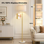 Dimmable Gold Floor Lamps for Living Room, 11W LED Bulb Included, Modern Standing Lamp with Marble Base, Tall Pole Light with White Linen Shade