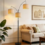 Dimmable 3 Lights Floor Lamp - 3000LM Super Bright Arc Floor Lamps for Living Room, Modern Tall Standing Lamp With Beige Shades, Mid Century Tree Floor Lamp