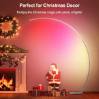 RGB Floor Lamp with 3 Color Temperatures, Ultra Bright 1800LM Smart Arc LED Floor Lamp with Remote Control, Music Sync, Scene Modes, Modern Standing Tall Lamp for Bedroom Living Room-Brushed Nickel