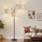 Dimmable Floor Lamp - 3 Lights Gold Arc Floor Lamps for Living Room, 1000LM Modern Tall Standing Lamp with Black Shades&Heavy Base,3 LED Bulbs Included-Matte Brown