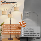 Dimmable Floor Lamp - 3 Lights Gold Arc Floor Lamps for Living Room, 1000LM Modern Tall Standing Lamp with Black Shades&Heavy Base,3 LED Bulbs Included-Matte Brown