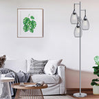 Dimmable Floor Lamp, 3 x 800LM LED Edison Bulbs Included, Farmhouse Industrial Floor Lamp Standing Tree Lamp with Elegant Teardrop Cage Tall Lamps