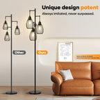 Dimmable Floor Lamp, 3 x 800LM LED Edison Bulbs Included, Farmhouse Industrial Floor Lamp Standing Tree Lamp with Elegant Teardrop Cage Tall Lamps