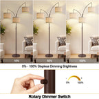 Dimmable Floor Lamp - 3 Lights Gold Arc Floor Lamps for Living Room, 1000LM Modern Tall Standing Lamp with Black Shades&Heavy Base,3 LED Bulbs Included-Matte Brown