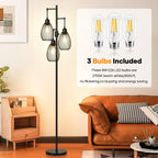 Dimmable Floor Lamp, 3 x 800LM LED Edison Bulbs Included, Farmhouse Industrial Floor Lamp Standing Tree Lamp with Elegant Teardrop Cage Tall Lamps