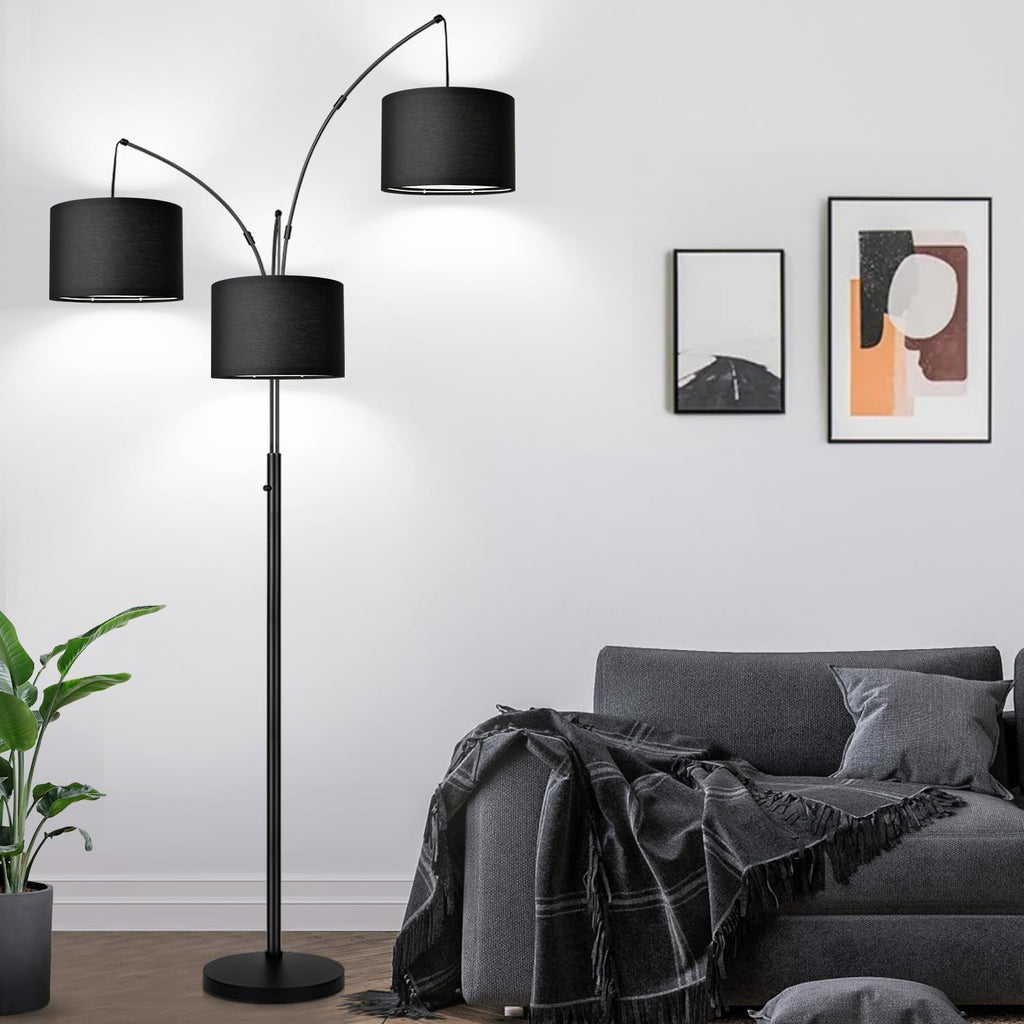 Dimmable 3 Lights Floor Lamp - 3000LM Super Bright Arc Floor Lamps for Living Room, Modern Tall Standing Lamp With Beige Shades, Mid Century Tree Floor Lamp