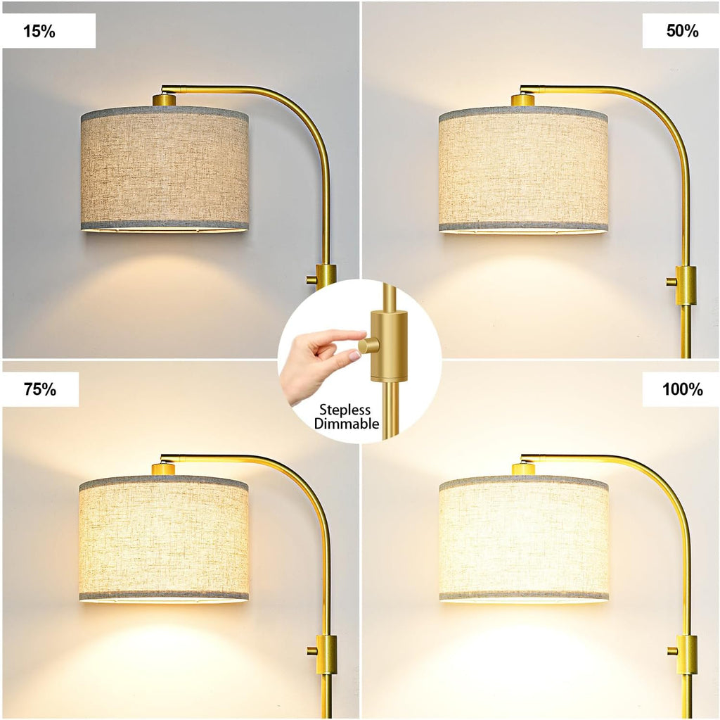 Modern Arc Dimmable Tall Standing Floor Lamp with Linen Shade, 1200 Lumens LED Bulb Included