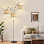 Dimmable Floor Lamp - 3 Lights Gold Arc Floor Lamps for Living Room, 1000LM Modern Tall Standing Lamp with Black Shades&Heavy Base,3 LED Bulbs Included-Matte Brown