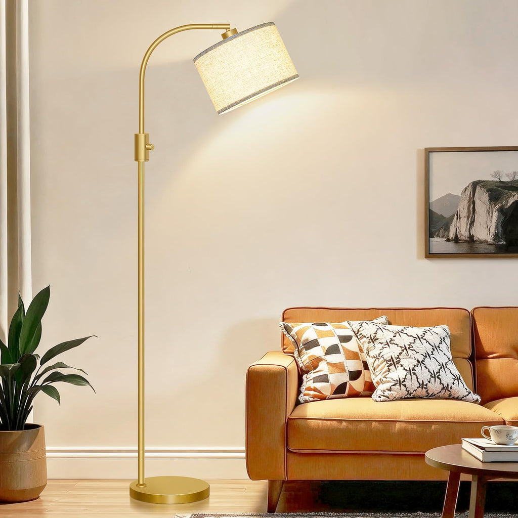 Modern Arc Dimmable Tall Standing Floor Lamp with Linen Shade, 1200 Lumens LED Bulb Included